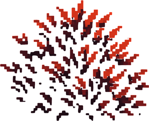 Un arbusto en estilo pixel art. Que tenga tonos principalemente negros con tonos rojizos.
In-Game asset.  2d.  High contrast.  No shadows