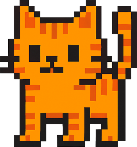 Pixel cat.
In-Game asset.  2d.  High contrast.  No shadows