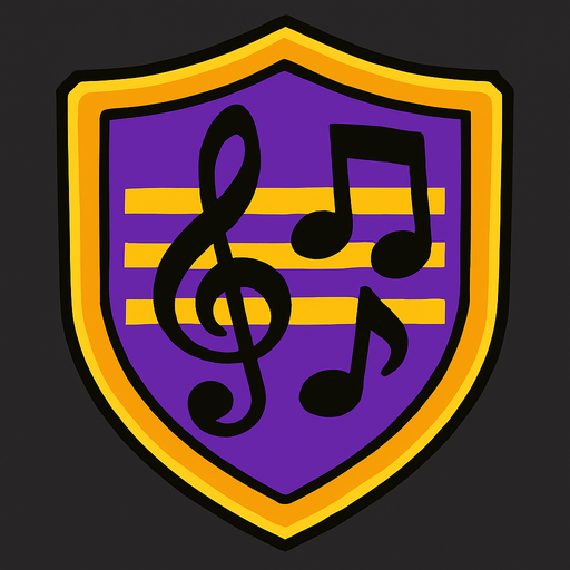 Music sheild.
In-Game asset.  2d.  High contrast.  No shadows