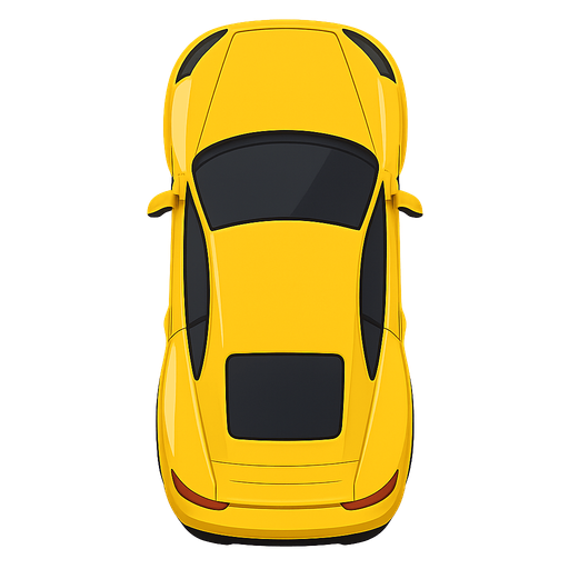 lüks sarı araba üsten görünüş. No background. Transparent background. Blank background. No shadows. 2d. In-Game asset. flat