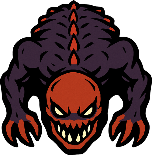 Üstten görünümlü sırt kısmı tarafı ve kafası aşağı doğru oyuncuya bakan bir yaratık.
In-Game asset.  2d.  High contrast.  No shadows
