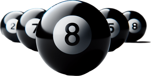 the 8 balls from pool.
In-Game asset. Blank background. High contrast.