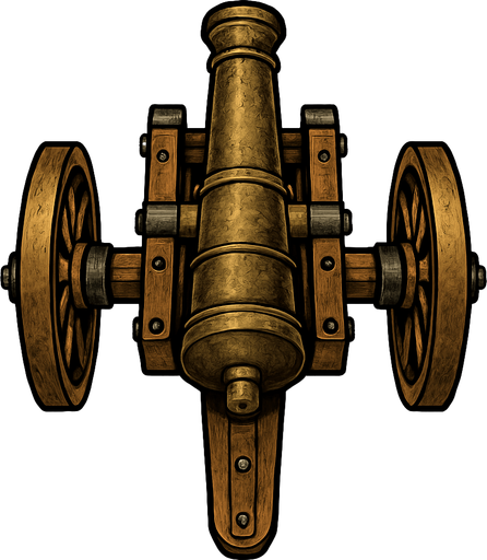 military, old, cannon, top view.
In-Game asset.  2d.  High contrast.  No shadows