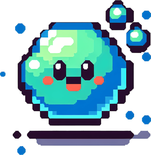 A pixel based enemy from the world of Bubble Bobble. It should be blob like.  Make it very 80s 90s like in pixel, arcade style..
Single Game Texture.  In-Game asset.  2d.  Blank background.  High contrast.  No shadows