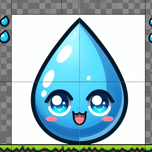 water drop with anime style eyes.
Single Game Texture. In-Game asset. 2d. Blank background. High contrast. No shadows.