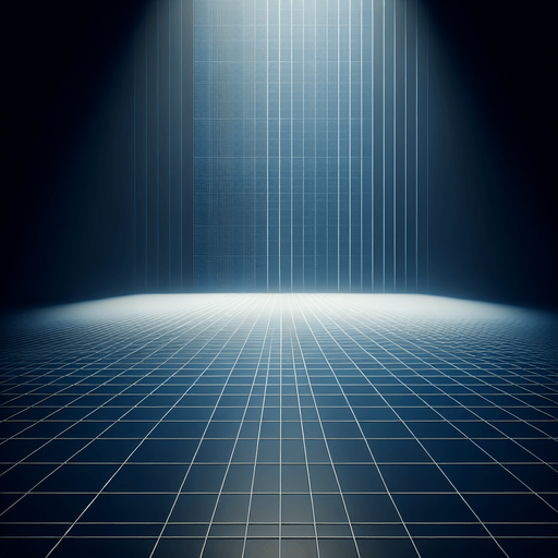 reimagine with only a grid floor with white/blue lines and dark background. no boxes, just a flat floor.
Background image. High contrast. No shadows.