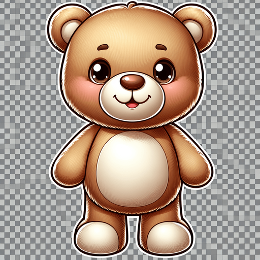 a cute smiling teddy bear standing Single Game Texture. 2d. Transparent background. High contrast. No shadows. No border.