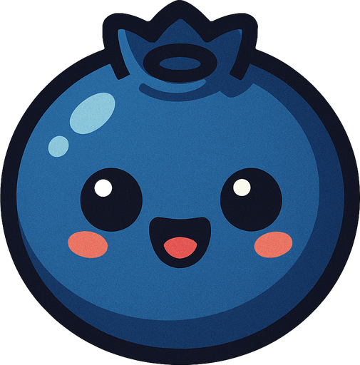 Blueberry with cute face.
In-Game asset.  2d.  High contrast.  No shadows