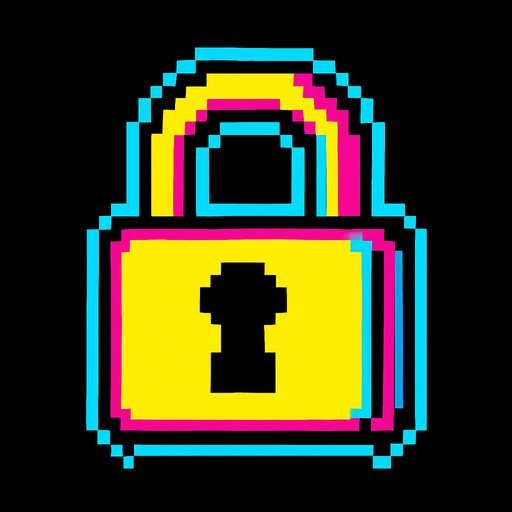 A small lock icon. 80s arcade machine graphics..
In-Game asset.  2d.  High contrast.  No shadows