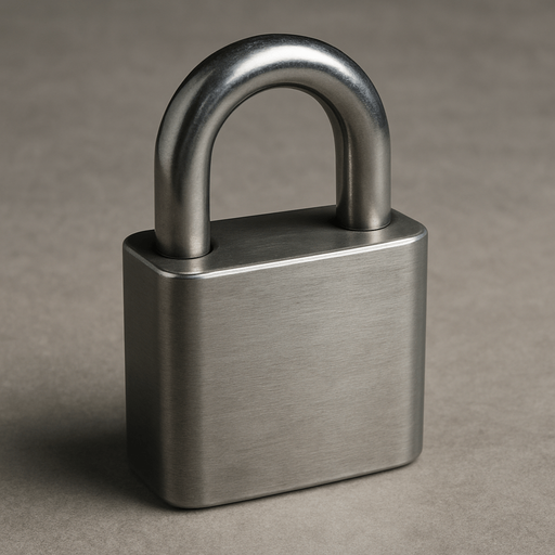 a closed metalic padlock. No visible key hole.