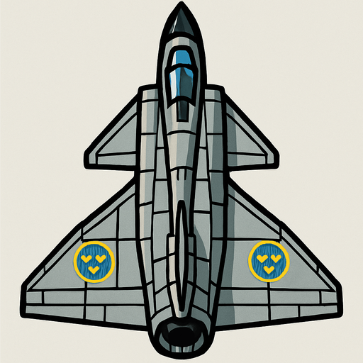 A Saab 37 Viggen fighter jet..
In-Game asset.  2d.  High contrast.  No shadows. Top down view