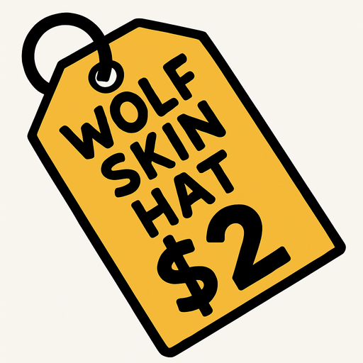 price tag that says wolf skin hat $2.
In-Game asset.  2d.  High contrast.  No shadows