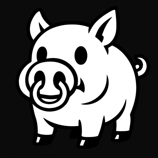 Un cerdo blanco con cuernos en su nariz con ojos negros estilo caricatura.
In-Game asset.  2d.  High contrast.  No shadows