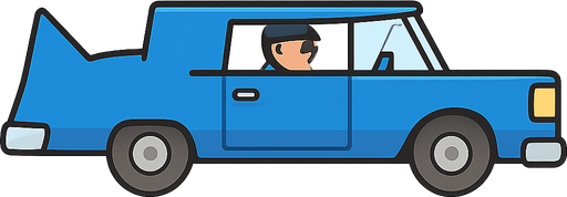 blue car and driver. No background. Transparent background. Blank background. No shadows. 2d. In-Game asset. flat