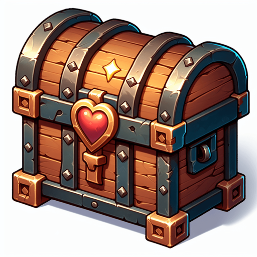 A chest for 2d game.
Single Game Texture. In-Game asset. 2d. Blank background. High contrast. No shadows.