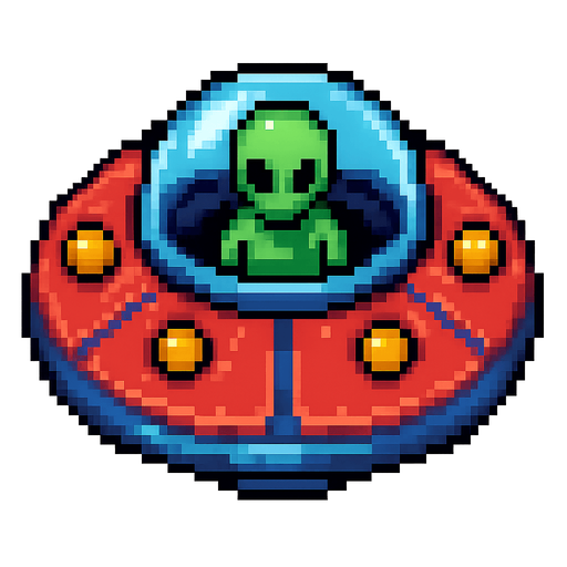 16 bit image 
style top down ufo.
In-Game asset.  2d.  High contrast.  No shadows