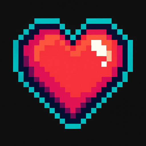 A VERY COOL PIXEL HEART.
In-Game asset.  2d.  High contrast.  No shadows