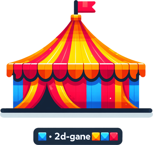 circus tent.
Single Game Texture.  In-Game asset.  2d.  Blank background.  High contrast.  No shadows