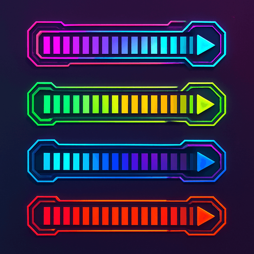 Volume bar assets without volume icons. HD colors. cyberpunk. Abstract. Different colors.
In-Game asset.  2d.  High contrast.  No shadows