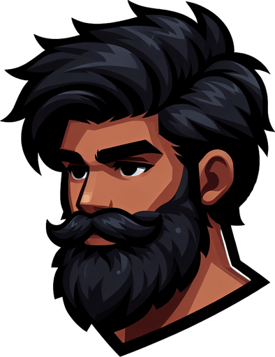bearded man with dark hairs.
Single Game Texture. In-Game asset. 2d. Blank background. High contrast. No shadows.
