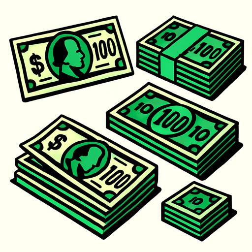 billetes de dolar.
In-Game asset.  2d.  High contrast.  No shadows