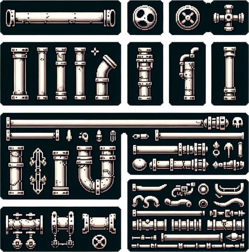 Long pipes.
Single Game Texture. In-Game asset. 2d. Blank background. High contrast. No shadows.
