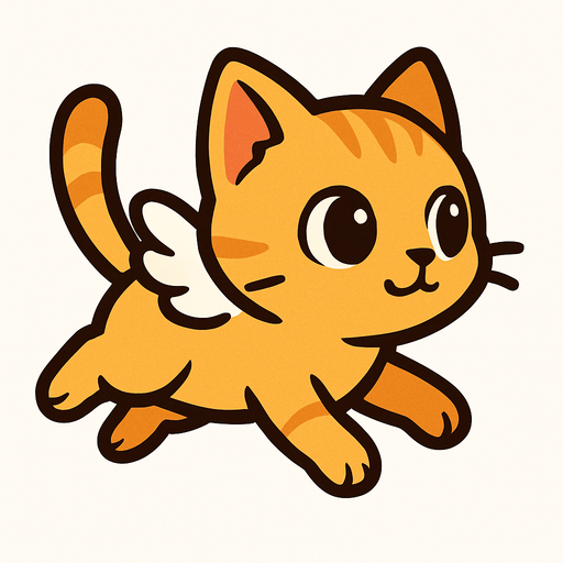 sağa doğru bakan uçan bebek kedi.
In-Game asset.  2d.  High contrast.  No shadows