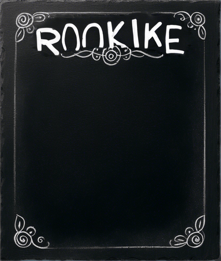 "ROOKIE BREW" handwritten with thin capital letters in chalk