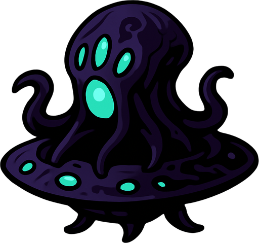 A dark purple alien ship.
In-Game asset.  2d.  High contrast.  No shadows
