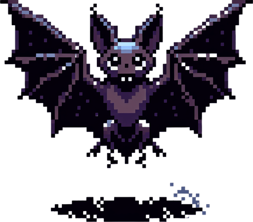 pixelart vampire bat.
Single Game Texture. In-Game asset. 2d. Blank background. High contrast. No shadows.