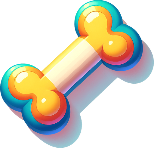 a cute looking dog toy shaped like a bone..
Single Game Texture. In-Game asset. 2d. Blank background. High contrast. No shadows.