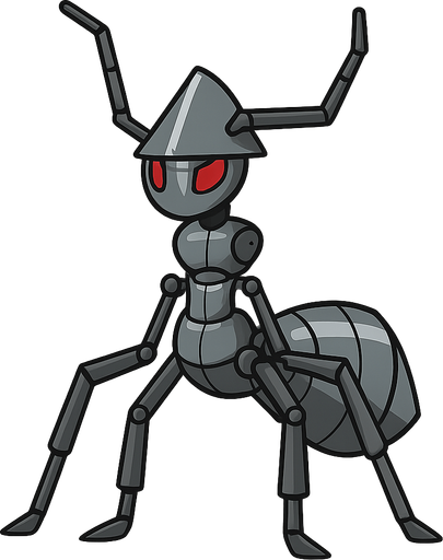 Dik duran robotik bir karınca. No background. Transparent background. Blank background. No shadows. 2d. In-Game asset. flat