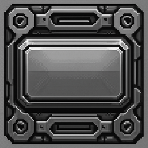 high tech sci fi pixel art button. greyscale. metallic. no text
In-Game asset.  2d.  High contrast.  No shadows