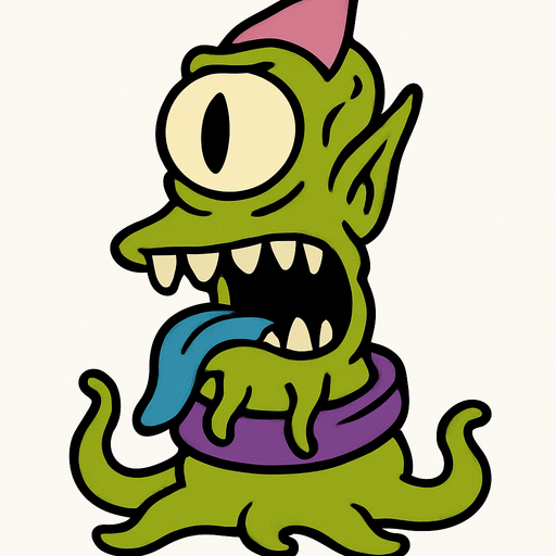Alien mutant from the Simpsons.
In-Game asset.  2d.  High contrast.  No shadows