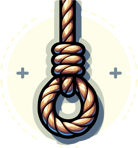 a hanging rope.
Single Game Texture.  In-Game asset.  2d.  Blank background.  High contrast.  No shadows