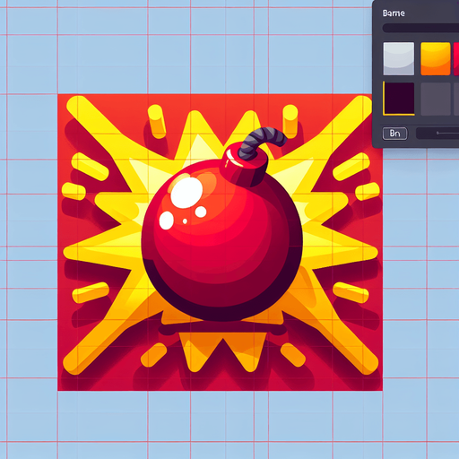 Red bomb with a yellow laser reflecting everywhere.
Single Game Texture. In-Game asset. 2d. Blank background. High contrast. No shadows.