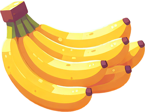 Bananas
Single Game Texture. In-Game asset. 2d. Blank background. High contrast. No shadows.