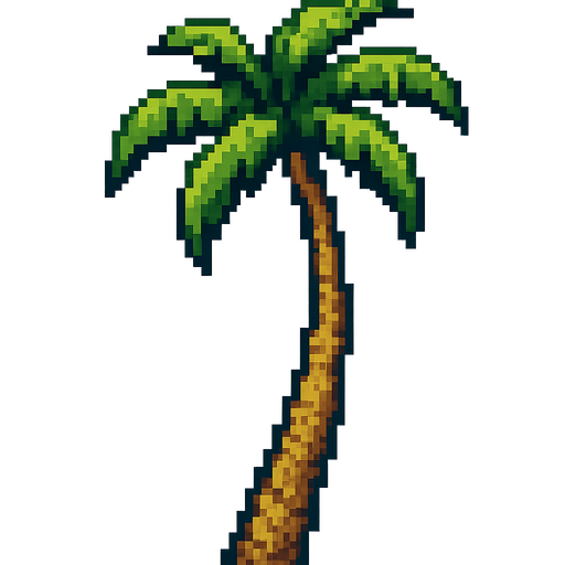 A super tall pixel tall palm tree, as in RoadOut, maybe leaning right?
In-Game asset.  2d.  High contrast.  No shadows