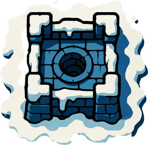 torre con hielo y nieve desde arriba.
In-Game asset.  2d.  High contrast.  No shadows