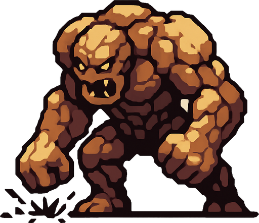 colossus monster, pixel art, punching the ground.
In-Game asset.  2d.  High contrast.  No shadows