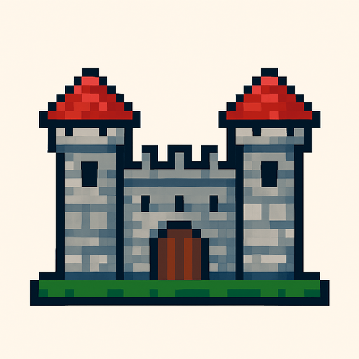 castle base, pixel art.
In-Game asset.  2d.  High contrast.  No shadows