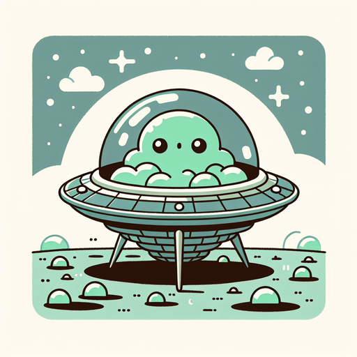 Cute alien in ufo spaceship.
Single Game Texture. In-Game asset. 2d. Blank background. High contrast. No shadows.