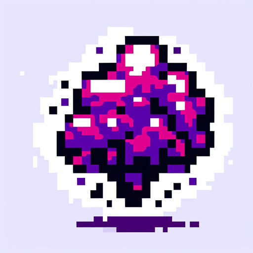 purple ink-jet smoke. pixelated. 8 bit..
Single Game Texture. In-Game asset. 2d. Blank background. High contrast. No shadows.