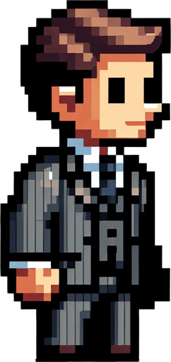 8-bit. cartoon. fancy office person. walking from the side. in game asset. Single Game Texture. In-Game asset. 2d. Blank background. High contrast. No shadows.