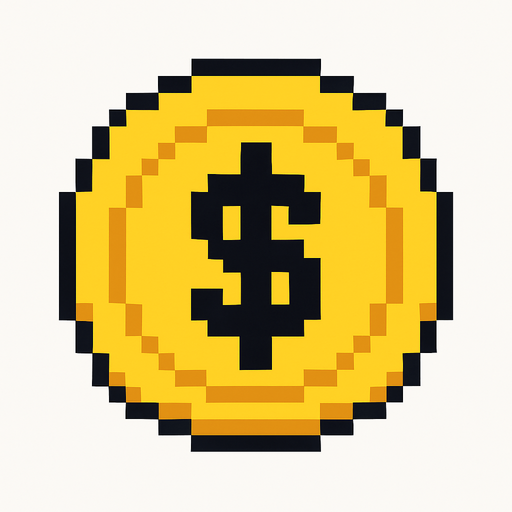 pixel bir coin, üstünde dolar($) işareti var.
In-Game asset.  2d.  High contrast.  No shadows