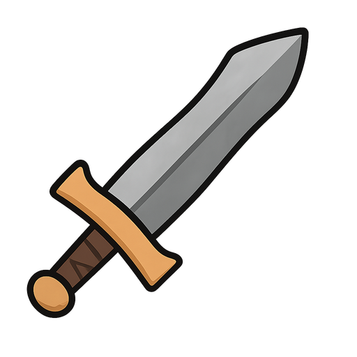 a mediaval sword. No background. Transparent background. Blank background. No shadows. 2d. In-Game asset. flat