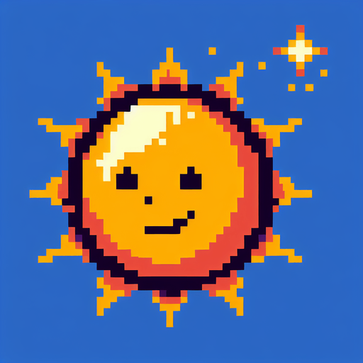 sun pixelart
Single Game Texture. In-Game asset. 2d. Blank background. High contrast. No shadows.