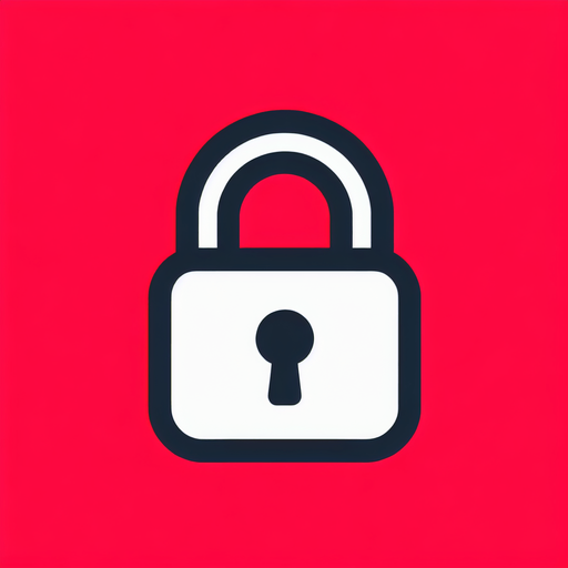 plain white lock icon with a thin black border. red background
