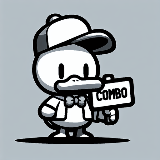 duck holding a sign written "combo".
Single Game Texture. In-Game asset. 2d. Blank background. High contrast. No shadows. duck holding a sign written "combo". Cartoon.
