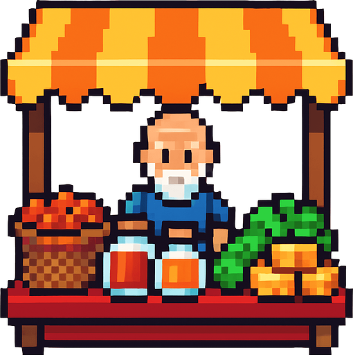 npc market pixelart.
In-Game asset.  2d.  High contrast.  No shadows